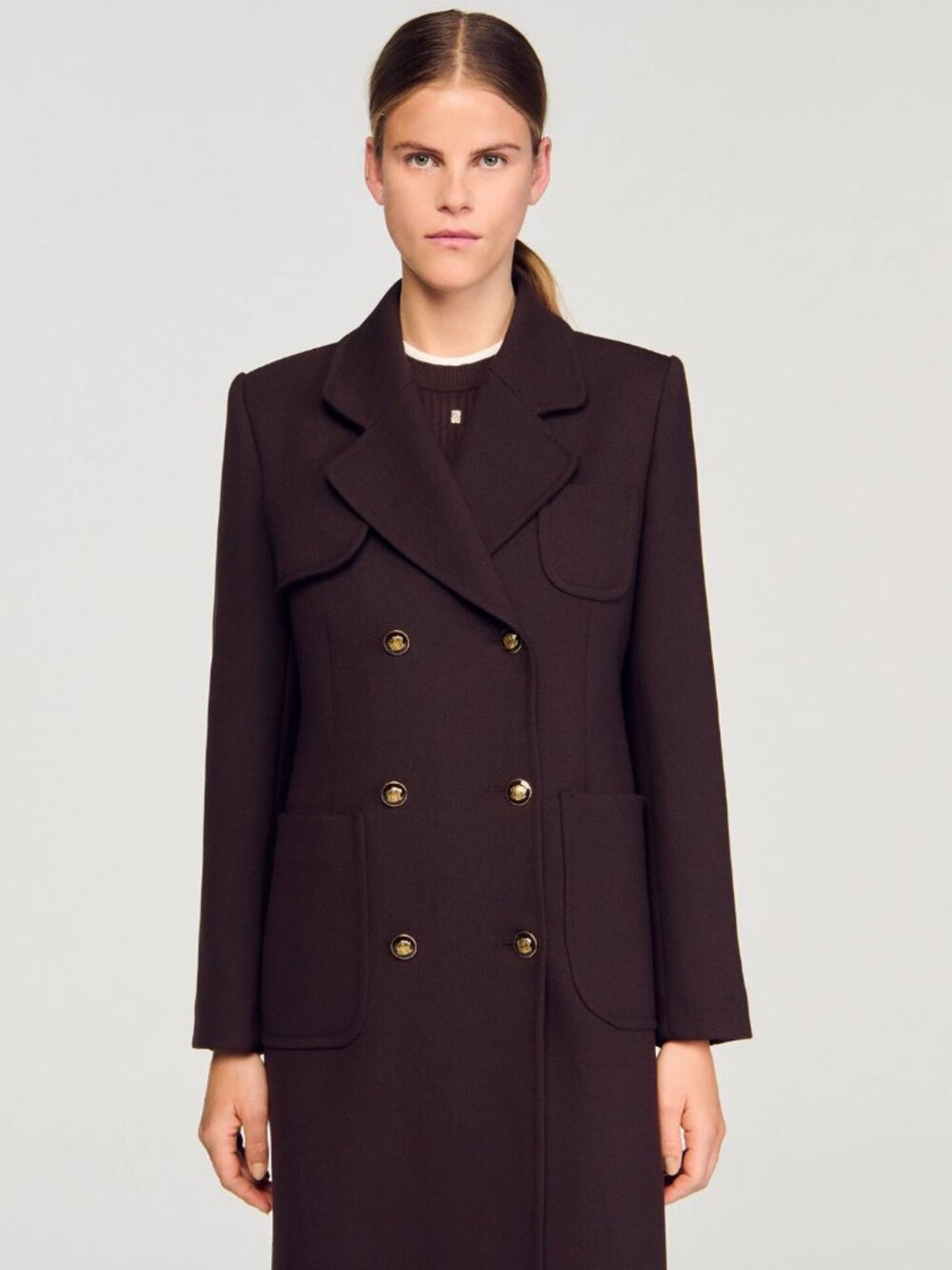 Sandro Double Breasted Coat in Brown, size 38. Fits like a size 6 - Picture 3 of 13